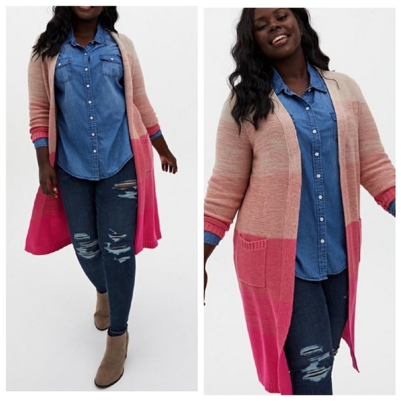 Torrid Pink Ombre Stripe Slouchy Duster Knit Sweater.  Size large (0) - Picture 5 of 16